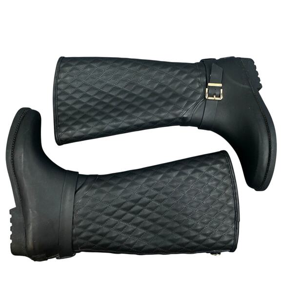 Guess Rain Boots & Quilted Black Gold Trim Tall Outdoorsy Riding Western Preppy - Picture 4 of 16